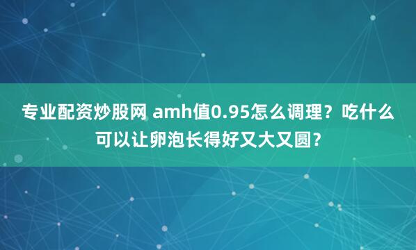 专业配资炒股网 amh值0.95怎么调理?吃什么可以让卵泡长得好又大又圆?